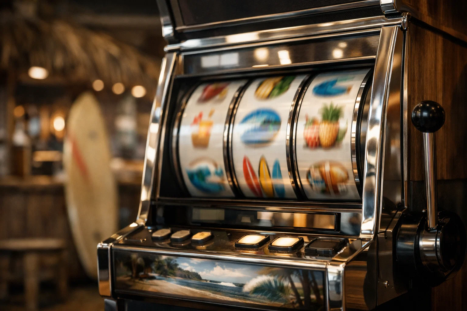 Playful dolphin guiding players at Pokie Surf Casino.